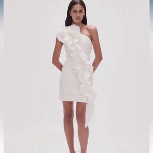 Aje Adelia Ruffle Mini Dress in Ivory. Size US 4 (AUS 8).